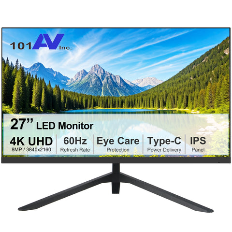 [NEW] [MT-G2704K] 101AV 27" 4K/8MP/3840 x 2160@60Hz Ultra HD Professional LED Monitor, 5ms, Built-in Dual Speakers, 1.07 Billion Colors, HDMI, DP, Type-C, Slim Design