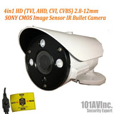 [VBT-2812R] 1080P 4in1 TVI/AHD/CVI/CVBS 2.8-12mm Varifocal Lens IR In/Outdoor Bullet Camera 12V (Black)