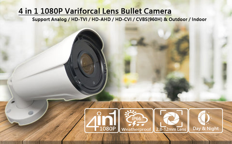 [VBT-2812RW] 1080P 4in1 TVI/AHD/CVI/CVBS 2.8-12mm Varifocal Lens IR In/Outdoor Bullet Camera 12V (White)